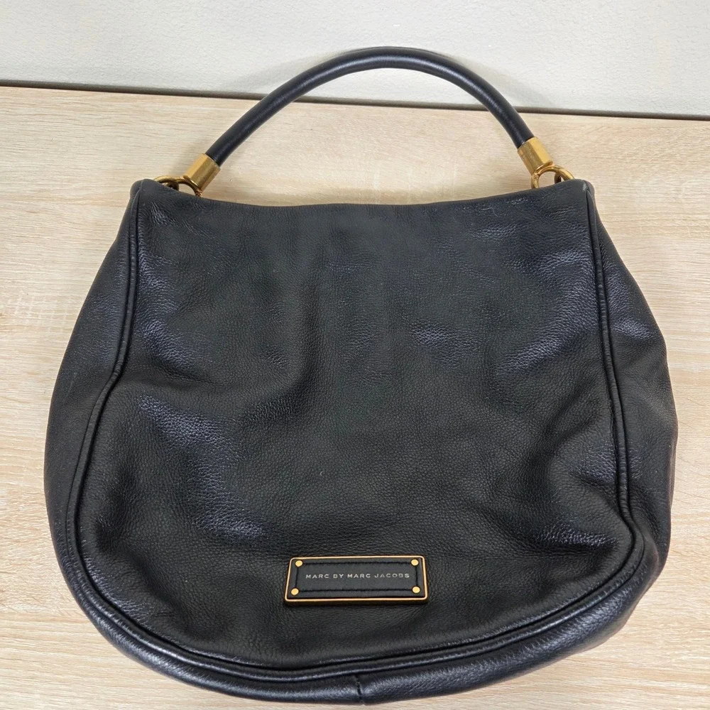 Marc by Marc Jacobs Black Pebbled Leather Hobo Bag Gold Hardware